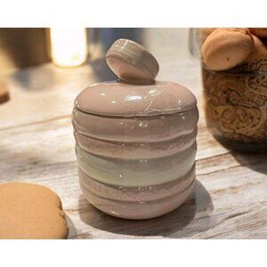 NEW Pastel Pink Macaroon Cookie Ceramic Cookie / Sugar Jar Kitchen Canister